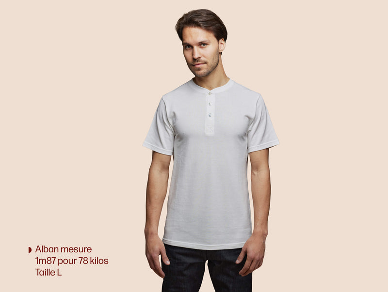 Pétrone Henley manches courtes coton bio blanc crème homme#couleur_blanc-crème