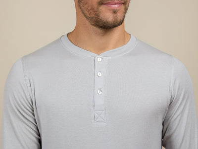 Pétrone Henley manches longues laine mérinos Tencel Gris Clair homme#couleur_gris-clair