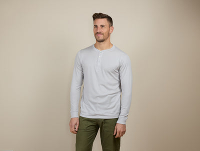 Pétrone Henley manches longues laine mérinos Tencel Gris Clair homme#couleur_gris-clair