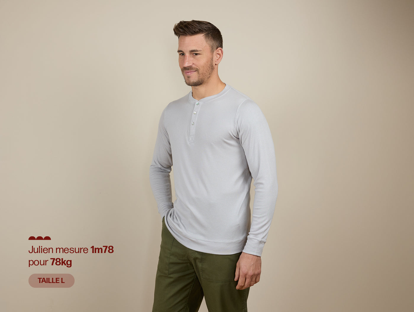 Pétrone Henley manches longues laine mérinos Tencel Gris Clair homme#couleur_gris-clair