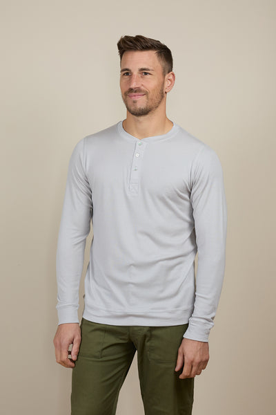 Pétrone Henley manches longues laine mérinos Tencel Gris Clair homme