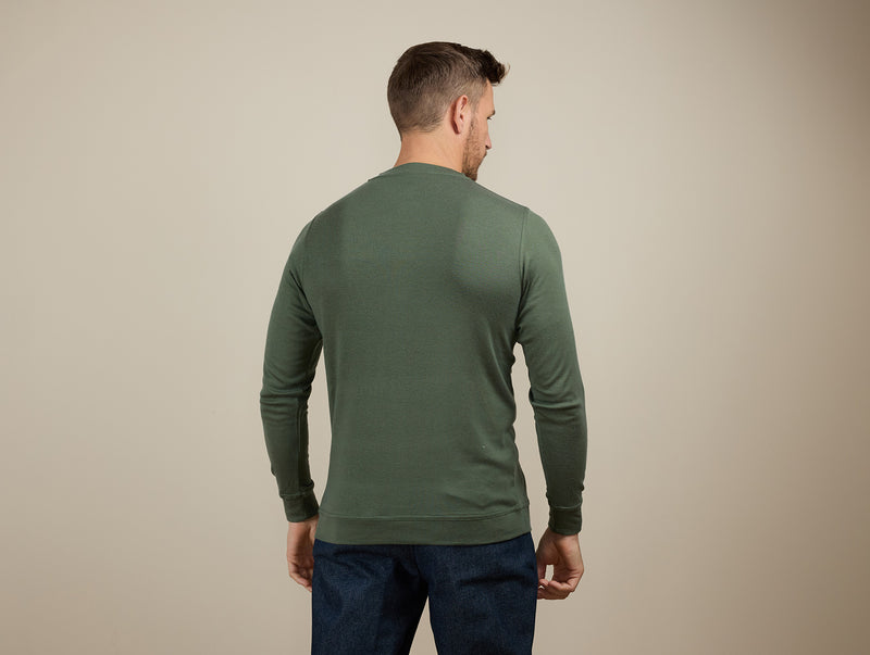 Pétrone Henley manches longues laine mérinos Tencel Vert Kaki homme#couleur_vert-kaki