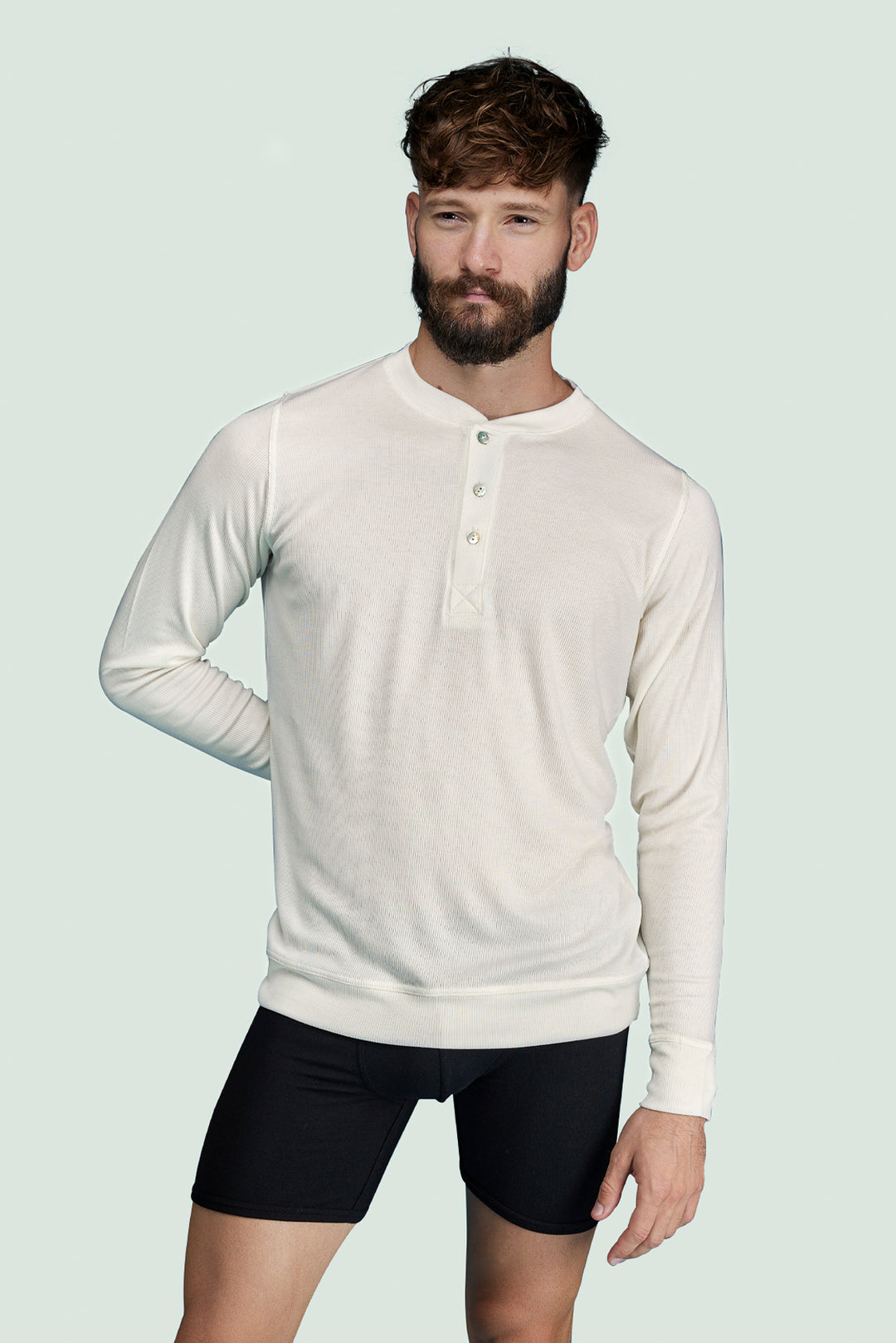 Sweat Homme Quebramar Blanc – Coton, Col Henley, Manches Longues, Taille L