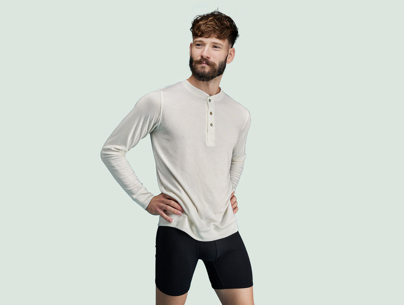 Pétrone Henley manches longues laine mérinos Tencel blanc crème homme#couleur_blanc-crème
