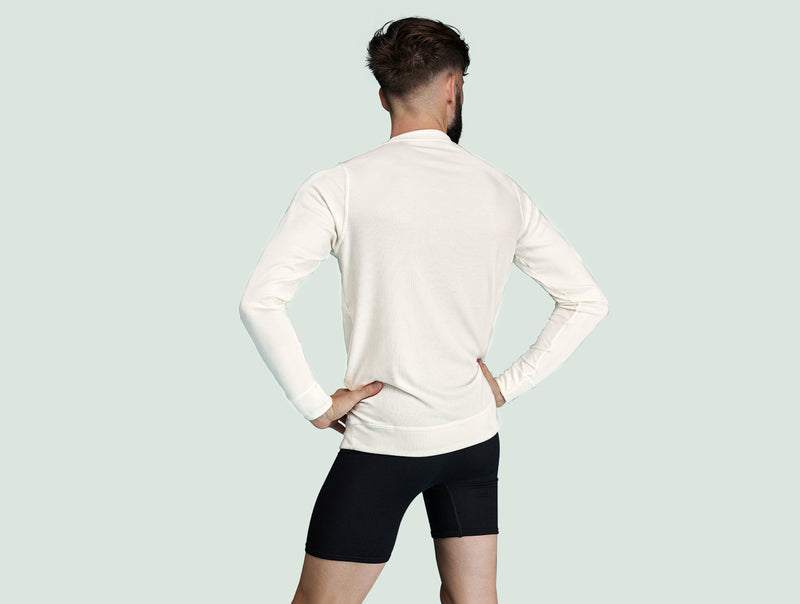 Pétrone Henley manches longues laine mérinos Tencel blanc crème homme#couleur_blanc-crème