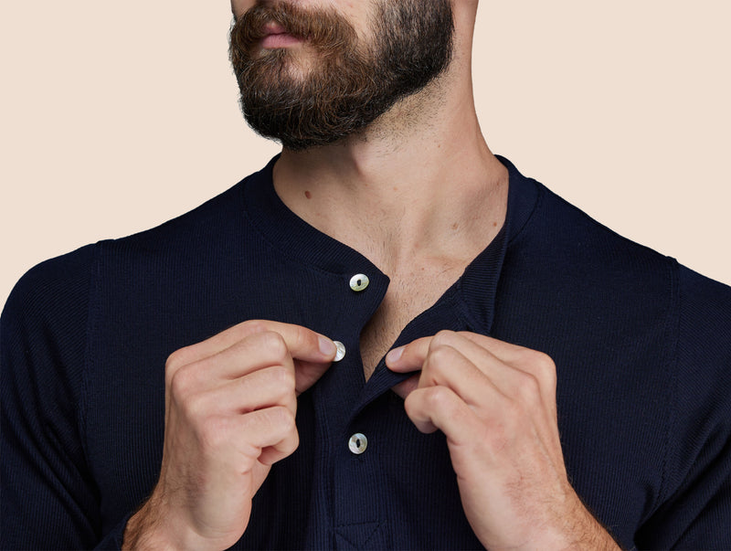 Pétrone Henley manches longues laine mérinos Tencel bleu marine homme#couleur_bleu-marine