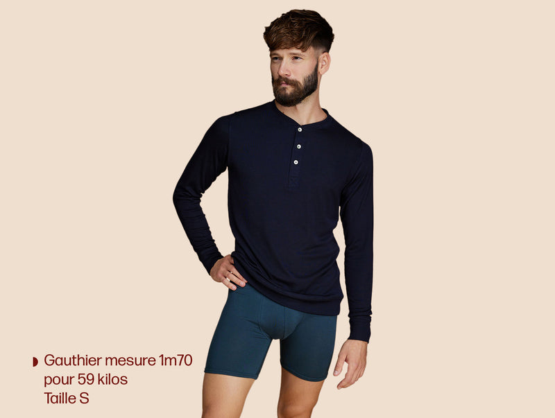 Pétrone Henley manches longues laine mérinos Tencel bleu marine homme#couleur_bleu-marine