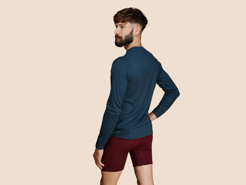 Pétrone Henley manches longues laine mérinos Tencel bleu pétrole homme#couleur_bleu-pétrole