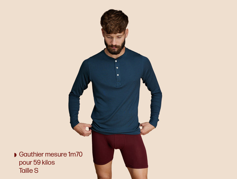 Pétrone Henley manches longues laine mérinos Tencel bleu pétrole homme#couleur_bleu-pétrole