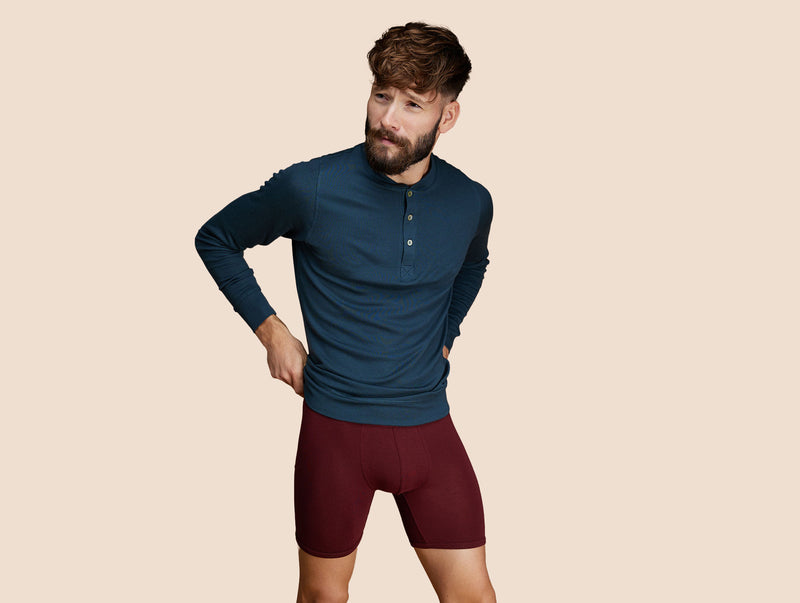 Pétrone Henley manches longues laine mérinos Tencel bleu pétrole homme#couleur_bleu-pétrole