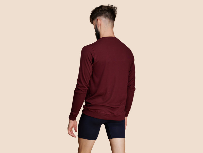 Pétrone Henley manches longues laine mérinos Tencel bordeaux foncé homme#couleur_bordeaux-foncé