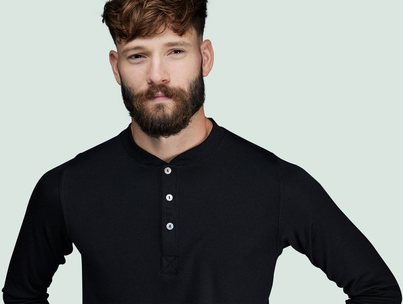 Pétrone Henley manches longues laine mérinos Tencel noir homme#couleur_noir