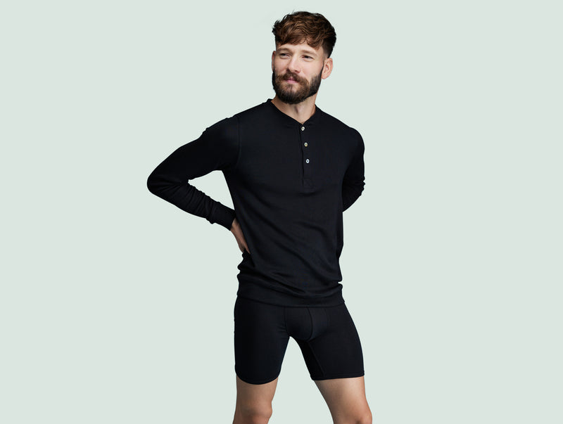 Pétrone Henley manches longues laine mérinos Tencel noir homme#couleur_noir