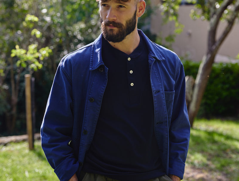 Pétrone Henley manches longues laine mérinos Tencel bleu marine homme#couleur_bleu-marine