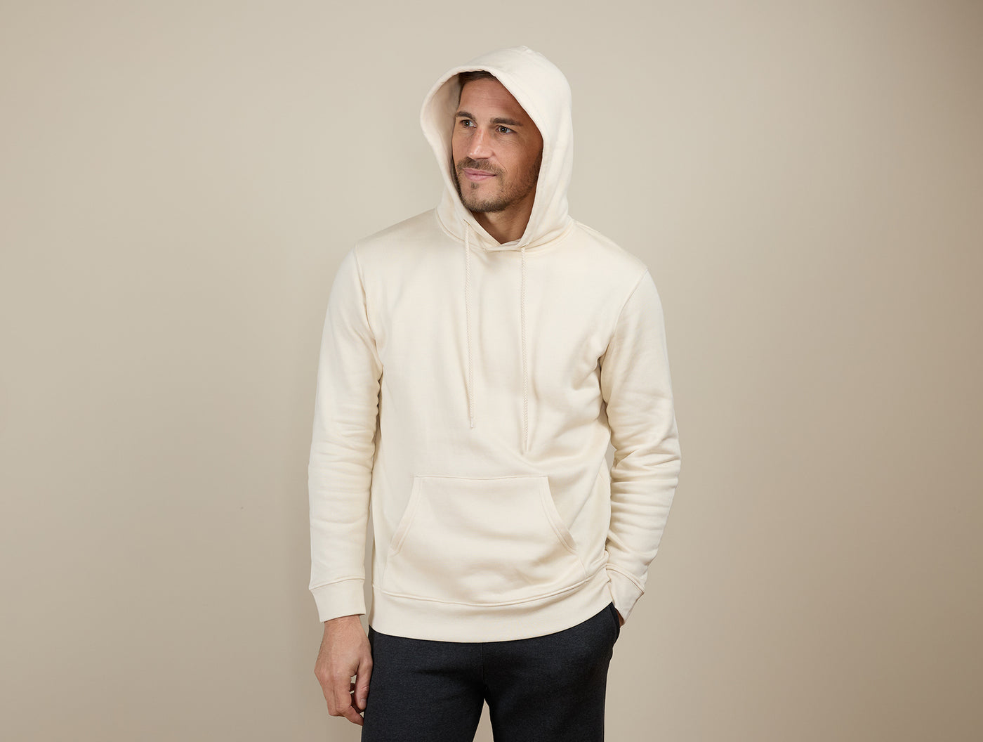 Pétrone sweat capuche hoodie homme Tencel coton bio écru homme#couleur_écru