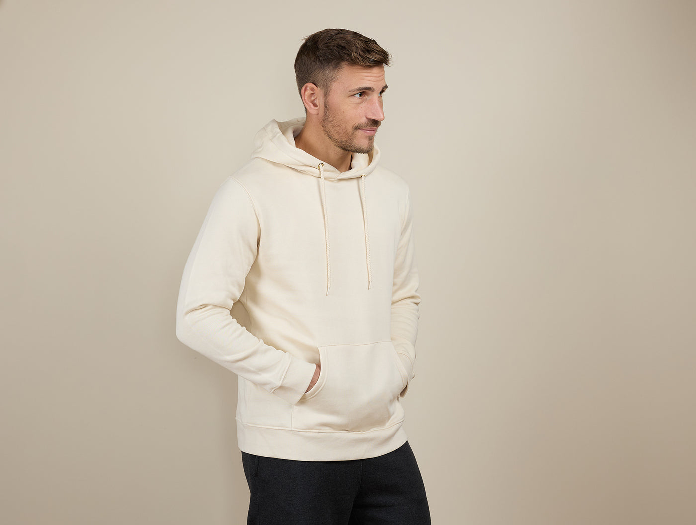 Pétrone sweat capuche hoodie homme Tencel coton bio écru homme#couleur_écru