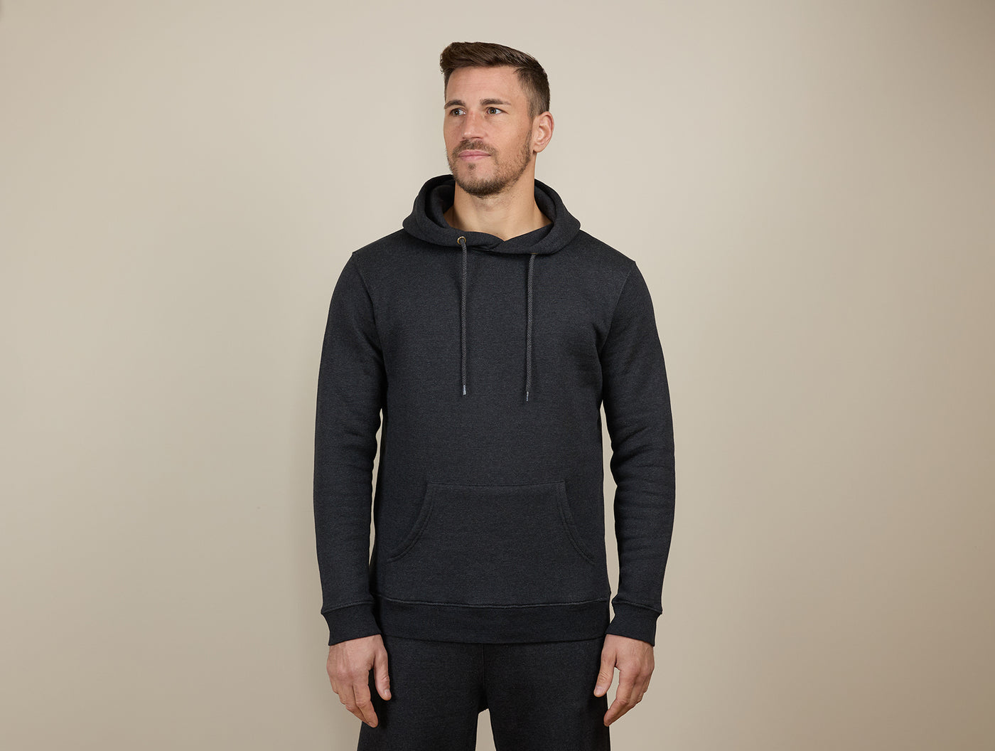 Pétrone sweat capuche hoodie homme Tencel coton bio gris anthracite chiné homme#couleur_gris-anthracite-chiné