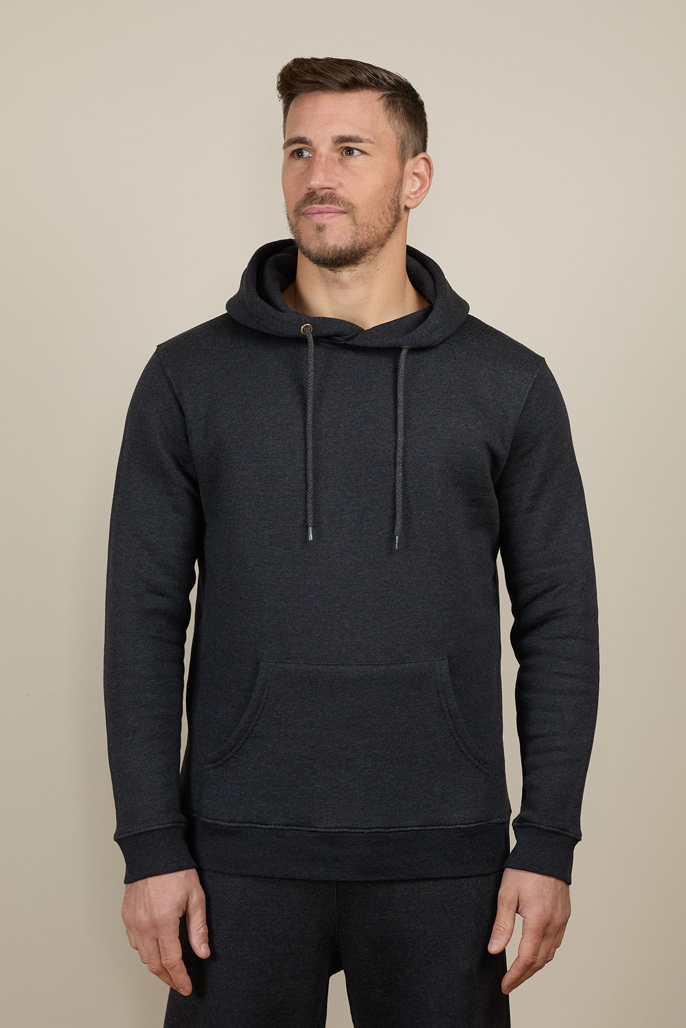 Pétrone sweat capuche hoodie homme Tencel coton bio gris anthracite chiné homme#couleur_gris-anthracite-chiné