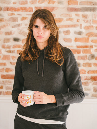 Pétrone sweat capuche hoodie homme Tencel coton bio gris anthracite chiné femme#couleur_gris-anthracite-chiné