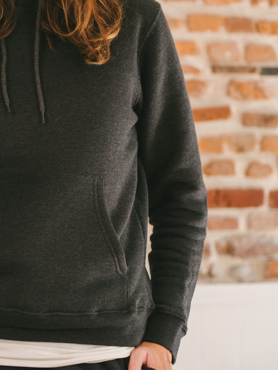 Pétrone sweat capuche hoodie homme Tencel coton bio gris anthracite chiné femme#couleur_gris-anthracite-chiné