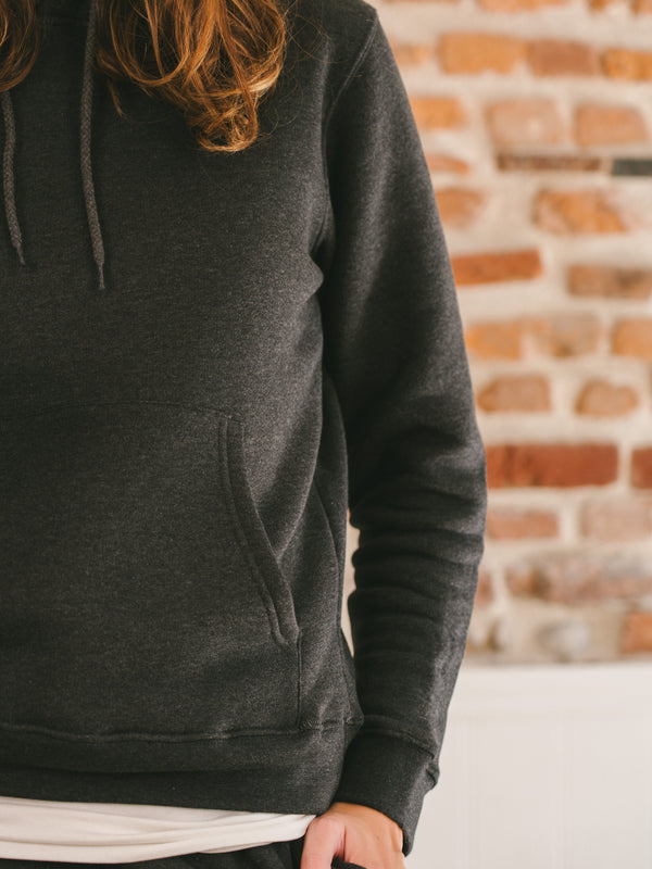 Pétrone sweat capuche hoodie homme Tencel coton bio gris anthracite chiné femme#couleur_gris-anthracite-chiné
