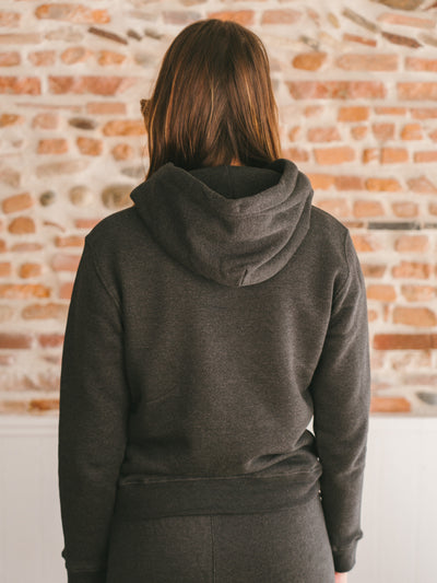 Pétrone sweat capuche hoodie homme Tencel coton bio gris anthracite chiné femme#couleur_gris-anthracite-chiné