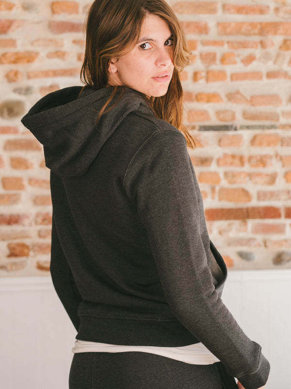 Pétrone sweat capuche hoodie homme Tencel coton bio gris anthracite chiné femme#couleur_gris-anthracite-chiné
