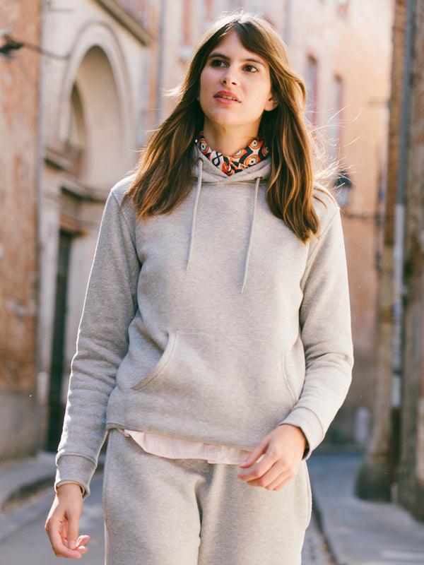 Pétrone sweat capuche hoodie homme Tencel coton bio gris chiné clair femme#couleur_gris-chiné-clair