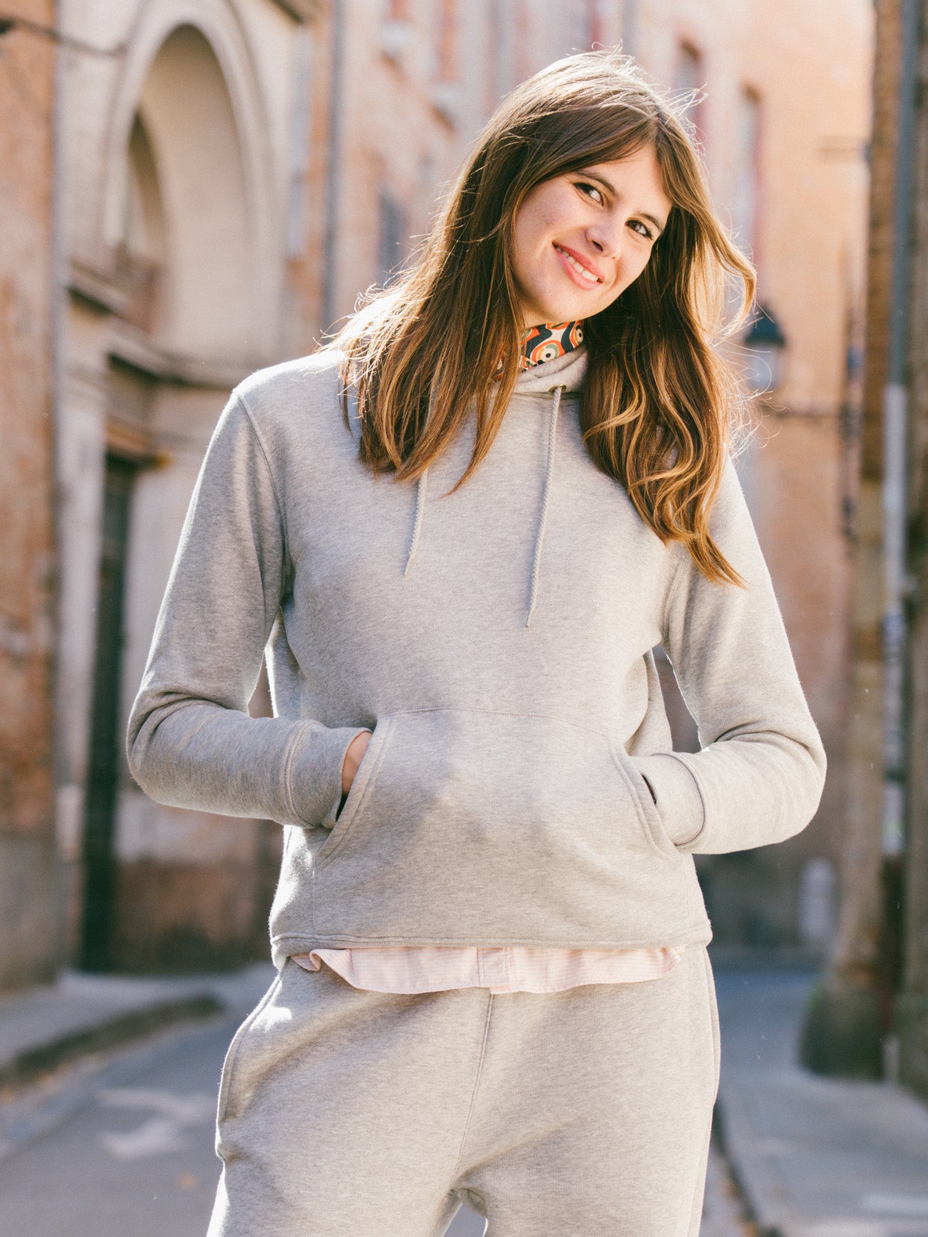 Pétrone sweat capuche hoodie homme Tencel coton bio gris chiné clair femme#couleur_gris-chiné-clair