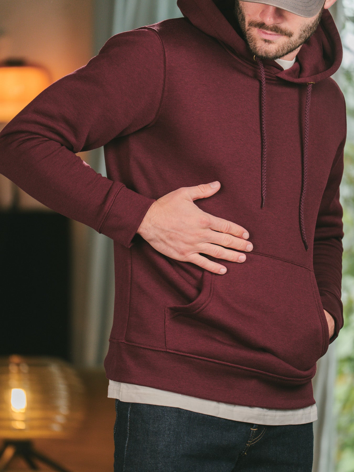 Pétrone sweat capuche hoodie homme Tencel coton bio bordeaux foncé homme#couleur_bordeaux-foncé
