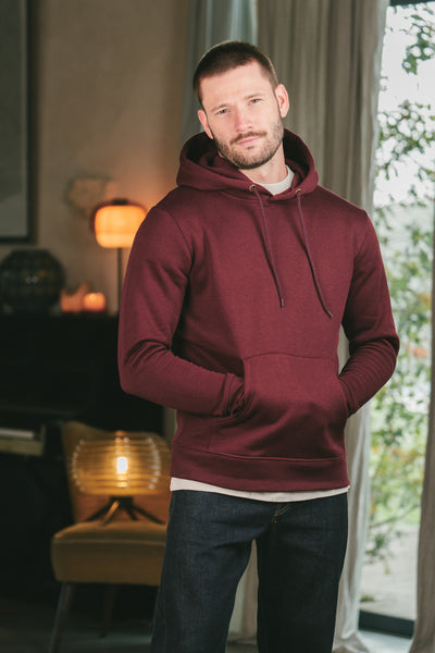 Pétrone sweat capuche hoodie homme Tencel coton bio bordeaux foncé homme#couleur_bordeaux-foncé