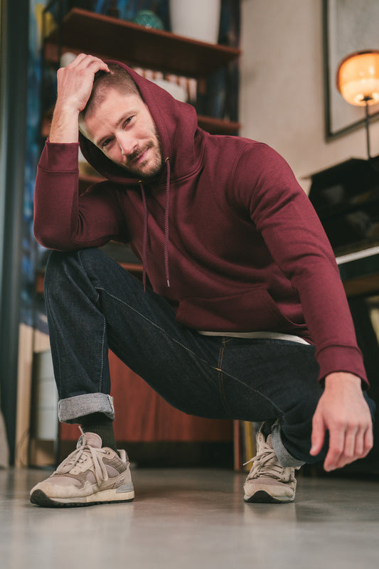 Pétrone sweat capuche hoodie homme Tencel coton bio bordeaux foncé homme#couleur_bordeaux-foncé