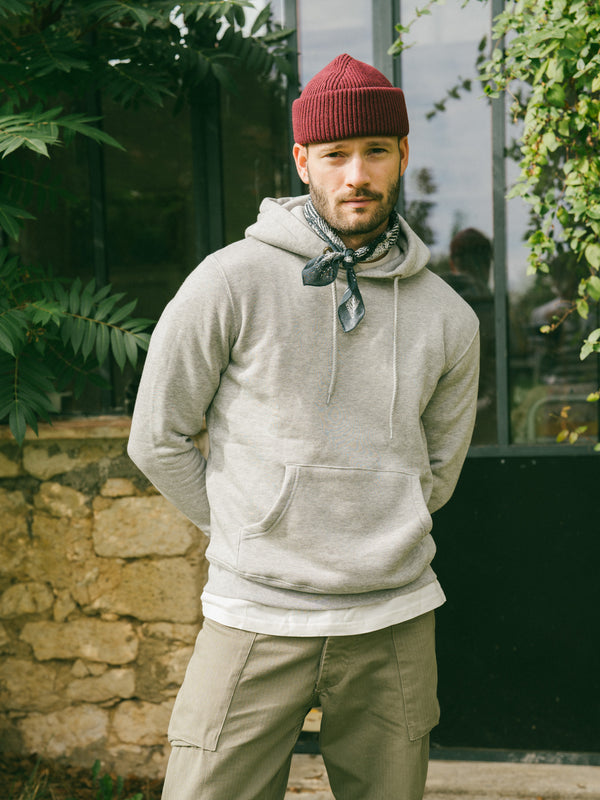 Pétrone sweat capuche hoodie homme Tencel coton bio gris chiné clair homme#couleur_gris-chiné-clair