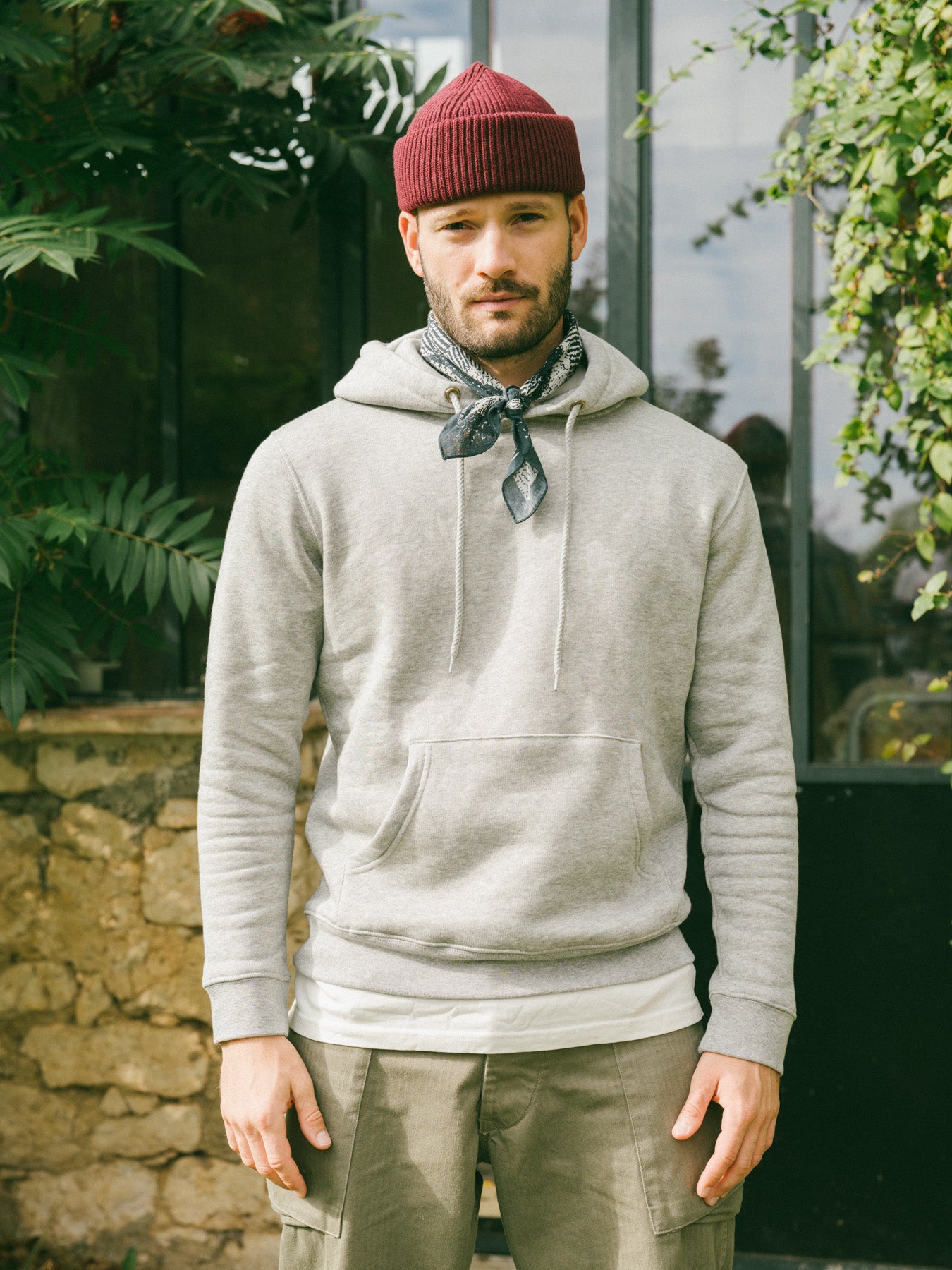 Pétrone sweat capuche hoodie homme Tencel coton bio gris chiné clair homme#couleur_gris-chiné-clair