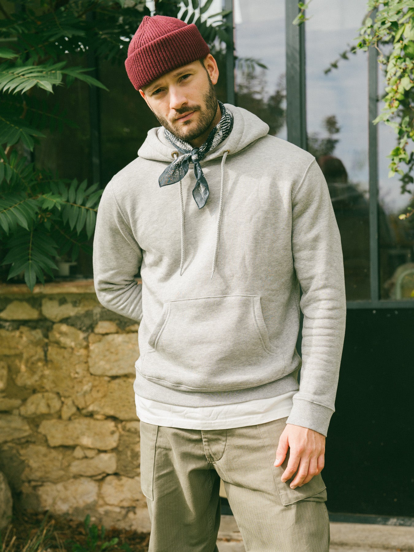 Pétrone sweat capuche hoodie homme Tencel coton bio gris chiné clair homme#couleur_gris-chiné-clair