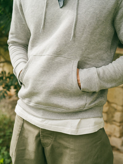 Pétrone sweat capuche hoodie homme Tencel coton bio gris chiné clair homme#couleur_gris-chiné-clair