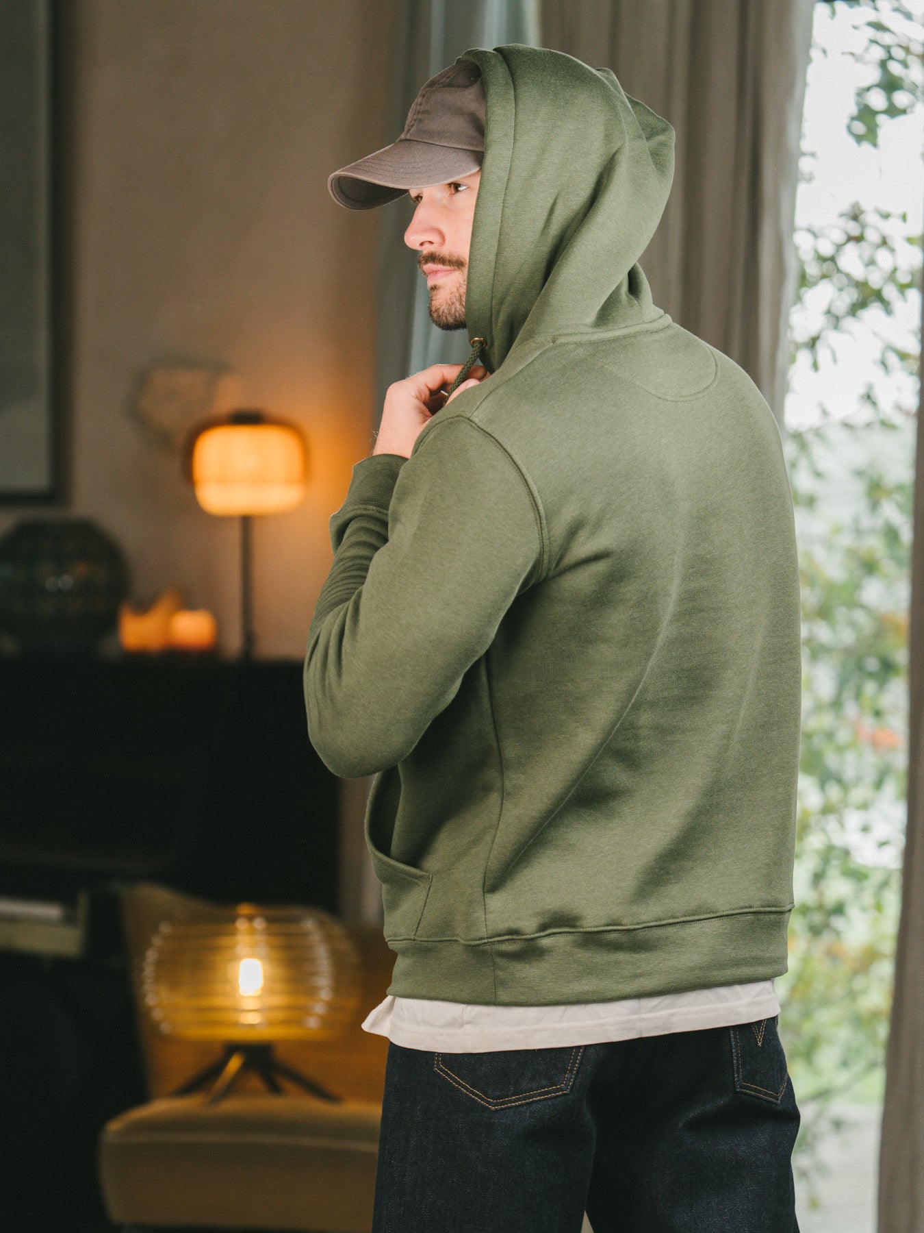 Pétrone sweat capuche hoodie homme Tencel coton bio vert kaki homme#couleur_vert-kaki