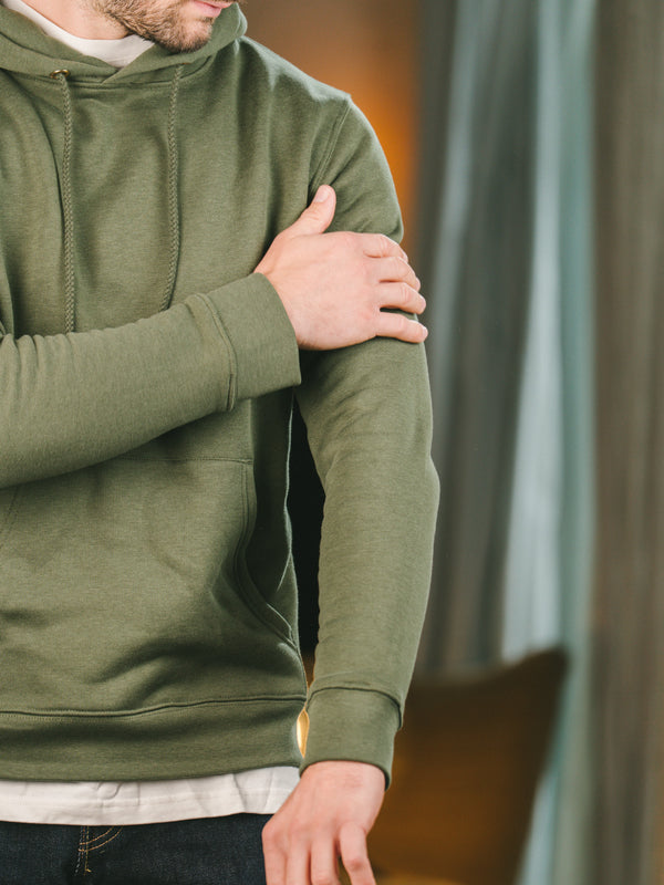 Pétrone sweat capuche hoodie homme Tencel coton bio vert kaki homme#couleur_vert-kaki