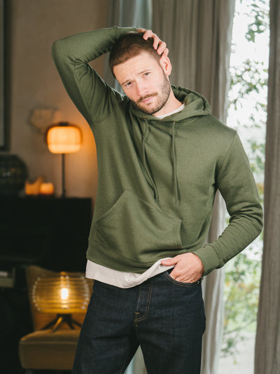 Pétrone sweat capuche hoodie homme Tencel coton bio vert kaki homme#couleur_vert-kaki