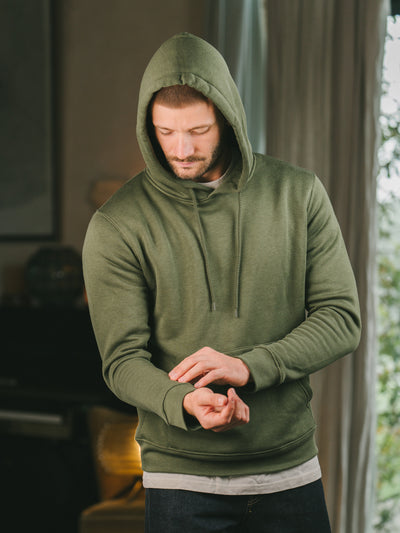 Pétrone sweat capuche hoodie homme Tencel coton bio vert kaki homme#couleur_vert-kaki