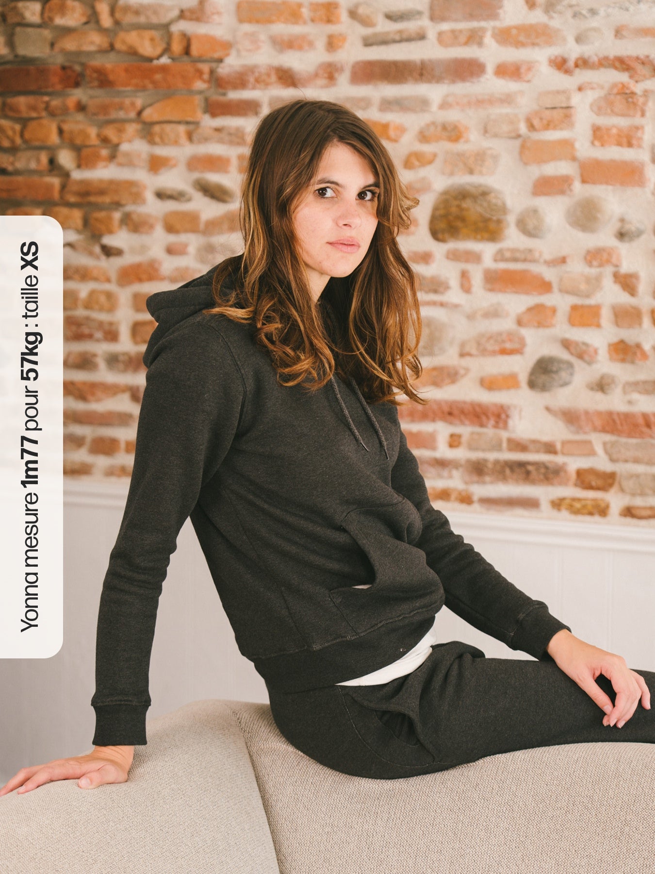 Pétrone sweat capuche hoodie homme Tencel coton bio gris anthracite chiné femme#couleur_gris-anthracite-chiné