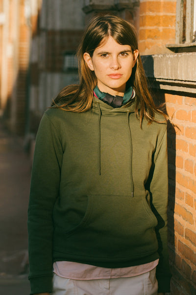 Pétrone sweat capuche hoodie homme Tencel coton bio vert kaki femme