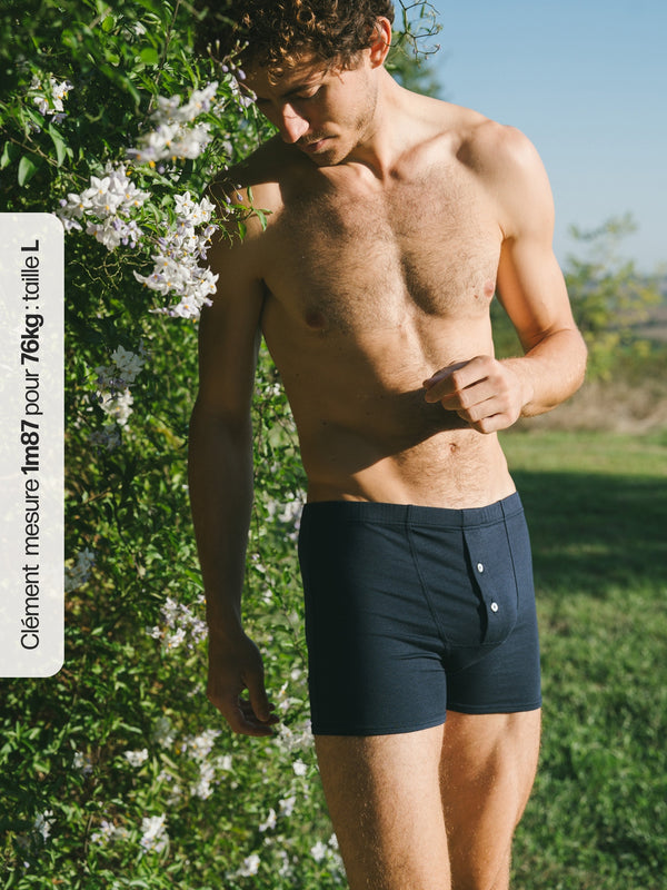 Pétrone boxer héritage coton biologique tencel bleu marine homme#couleur_bleu-marine