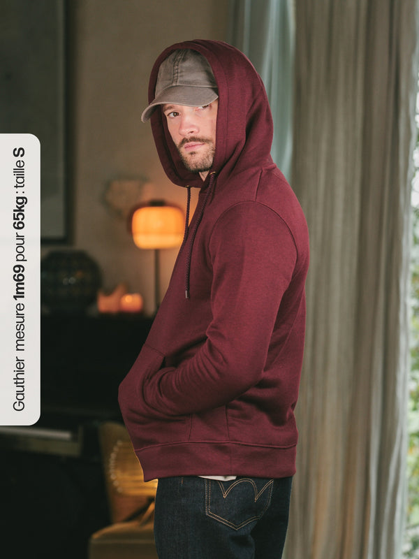Pétrone sweat capuche hoodie homme Tencel coton bio bordeaux foncé homme#couleur_bordeaux-foncé