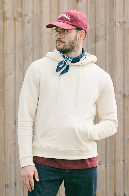 Pétrone sweat capuche hoodie homme Tencel coton bio écru homme
