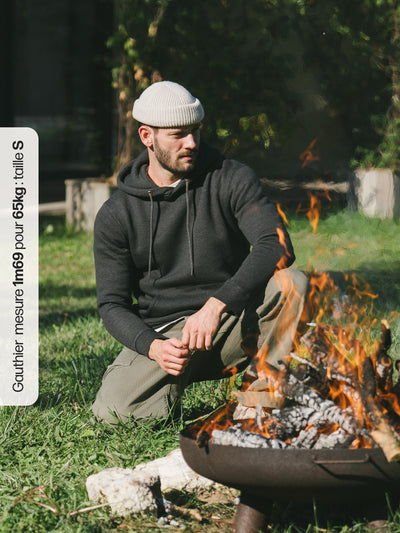 Pétrone sweat capuche hoodie homme Tencel coton bio gris anthracite chiné homme#couleur_gris-anthracite-chiné