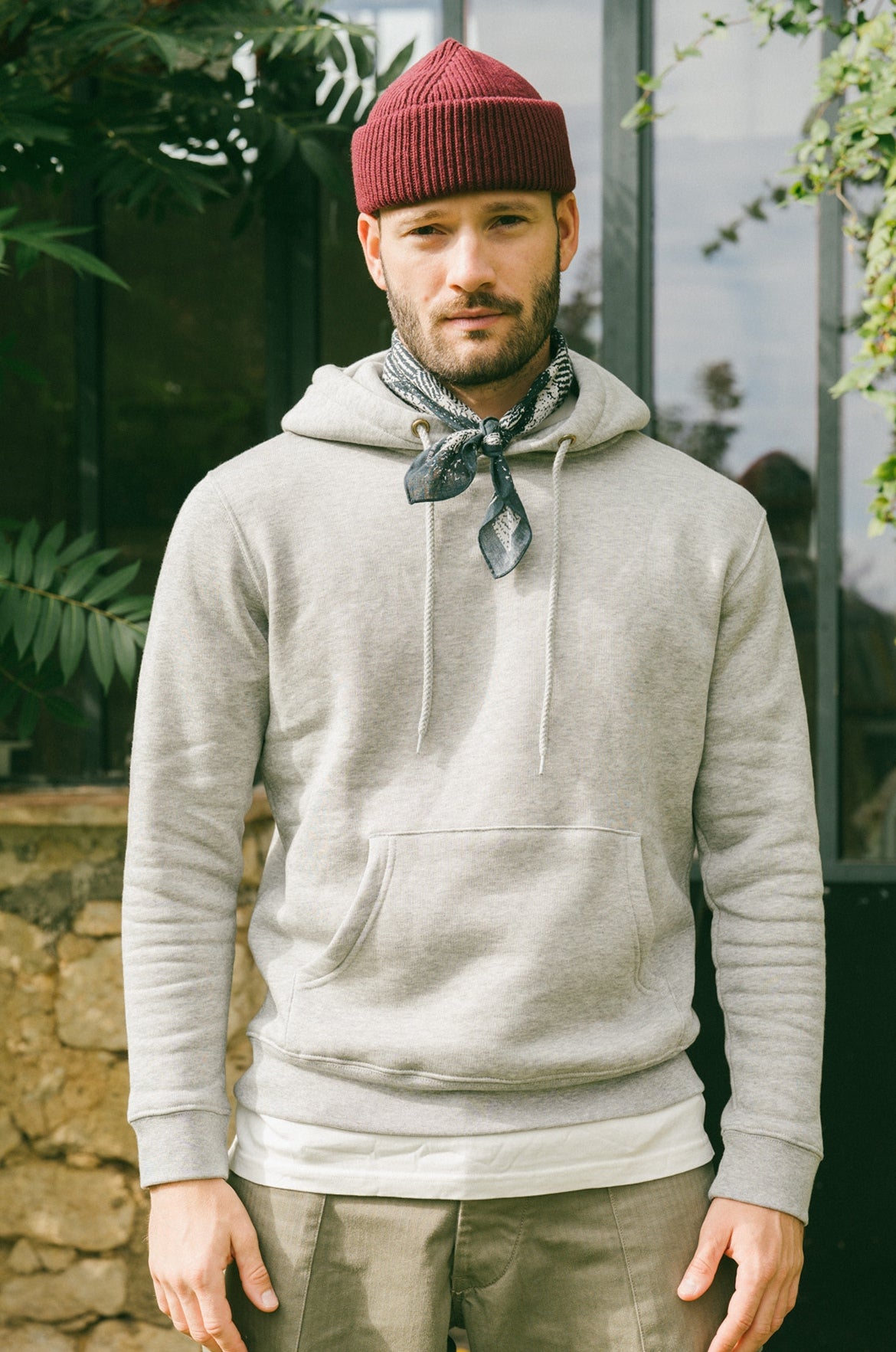 Pétrone sweat capuche hoodie homme Tencel coton bio gris clair homme