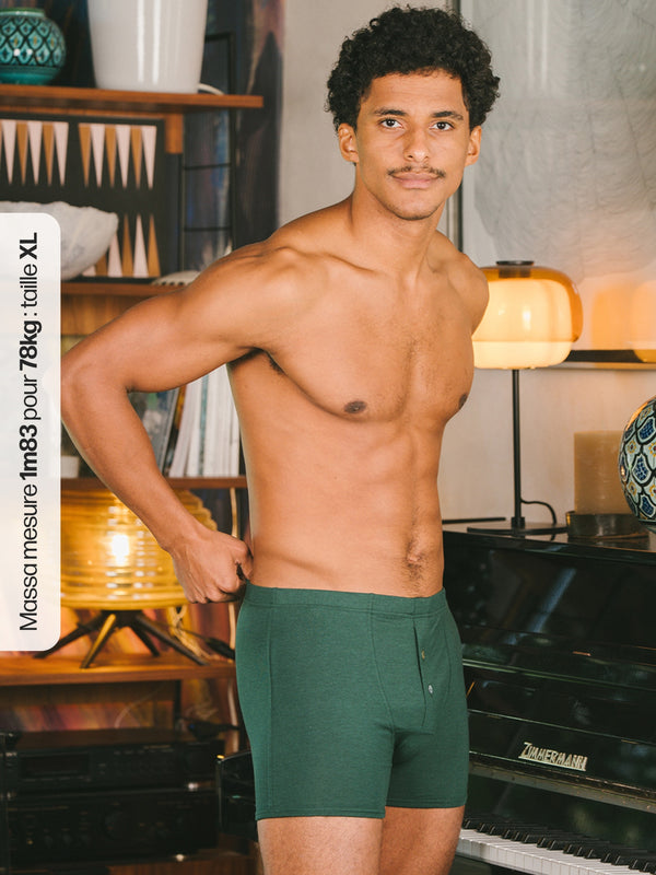 Pétrone boxer héritage coton biologique tencel lyocell vert bouteille homme#couleur_vert-bouteille