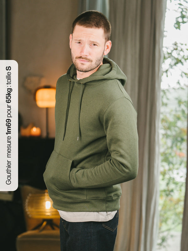 Pétrone sweat capuche hoodie homme Tencel coton bio vert kaki homme#couleur_vert-kaki