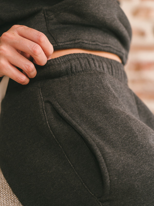 Pétrone pantalon jogging molleton homme Tencel coton bio gris anthracite chiné femme#couleur_gris-anthracite-chiné